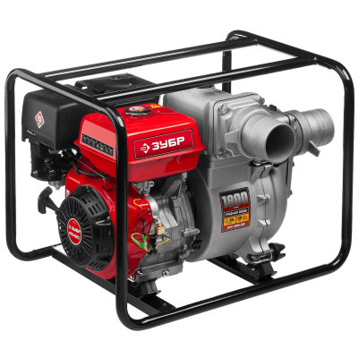 Мотопомпа бензиновая, ЗУБР МПГ-1800-100, для грязной воды, 1800 л/мин (108 м3/ч), патрубки 100 мм, напор 30 м, всасывание 8 м