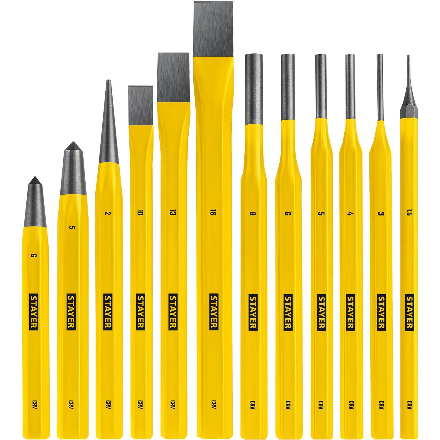 STAYER  Hercules, 12 предметов, набор зубил и кернеров в пластиковом держателе, Professional (21077-H12)