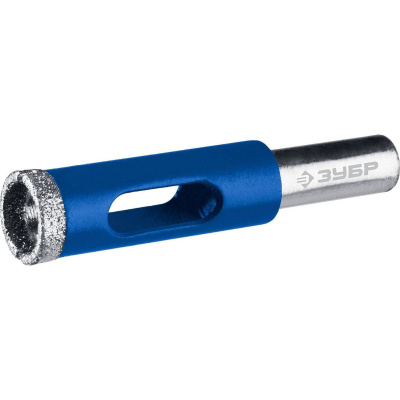 Cверло алмазное трубчатое для дрели d 12 мм по керамике и стеклу, Р60, трехгр хвостовик, ЗУБР Профессионал