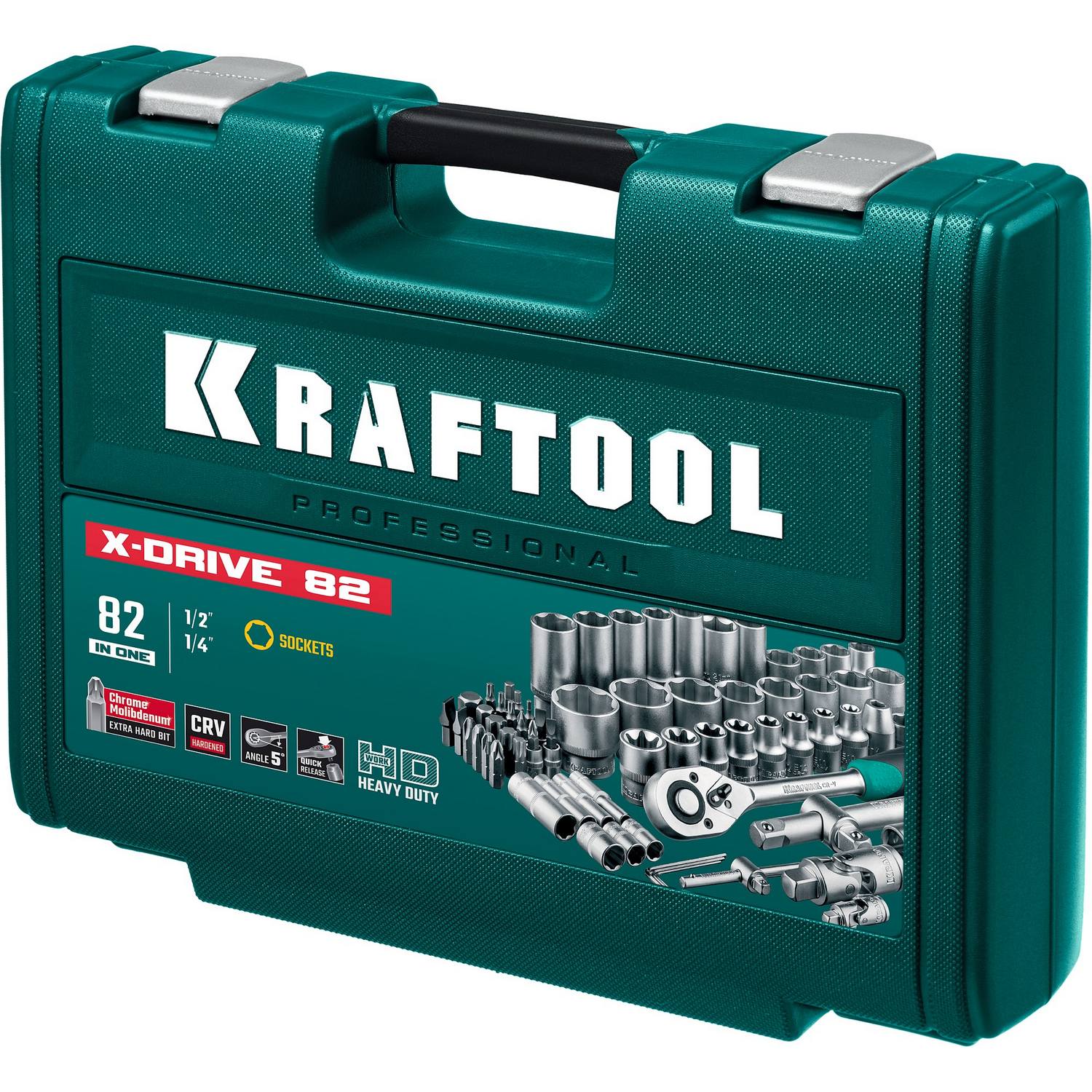KRAFTOOL  X-Drive 82, 82 предм., (1/2"+1/4"), Универсальный набор инструмента  {27887-H82_z03}