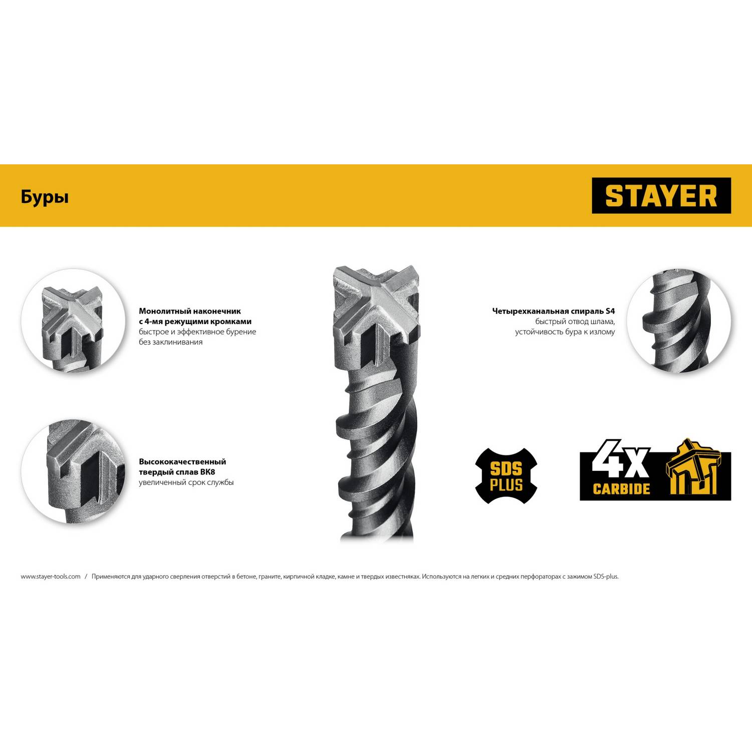 STAYER  HERCULES-4Х 8x110 мм, SDS-plus бур {29290-110-08}