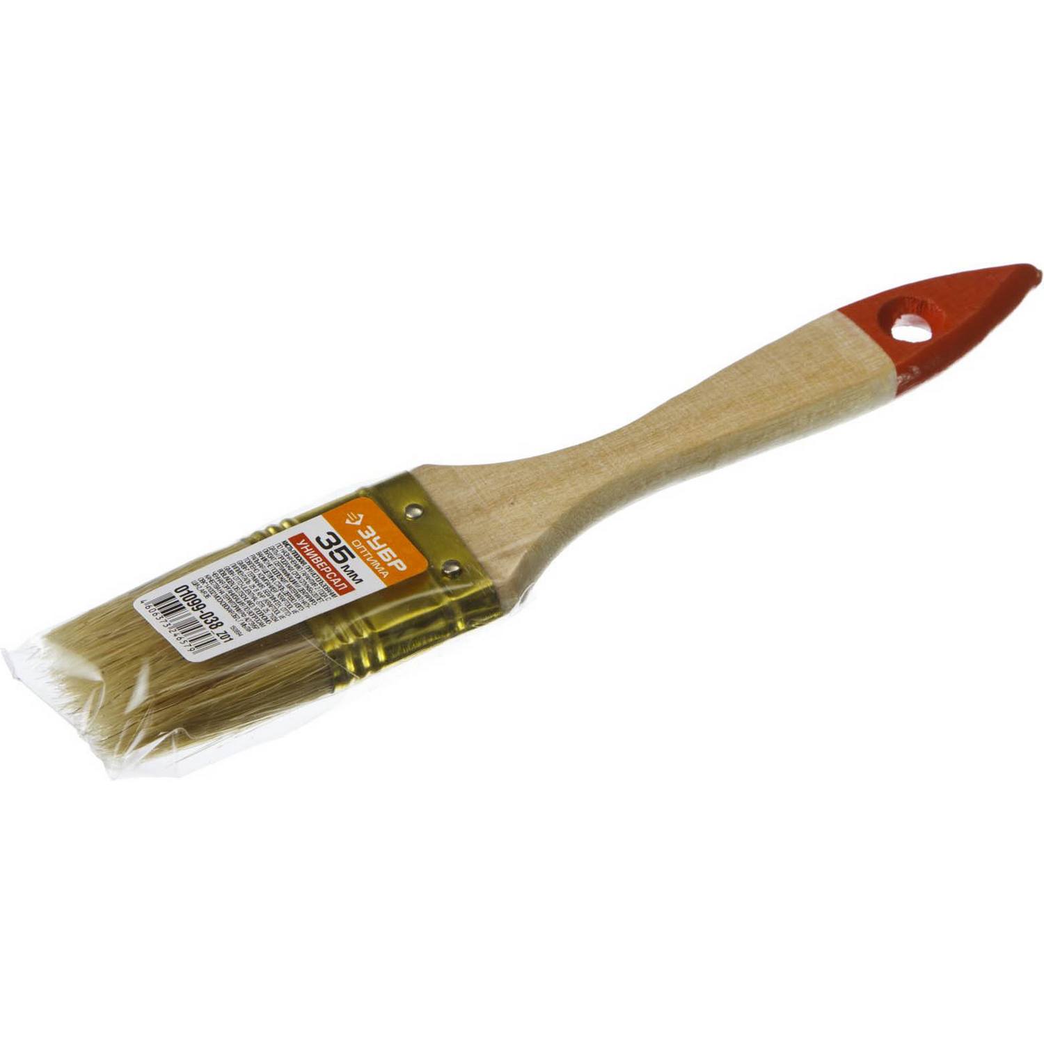 ЗУБР  УНИВЕРСАЛ 38 мм, 1,5" светлая натуральная щетина деревянная ручка, плоская кисть, ОПТИМА (01099-038)