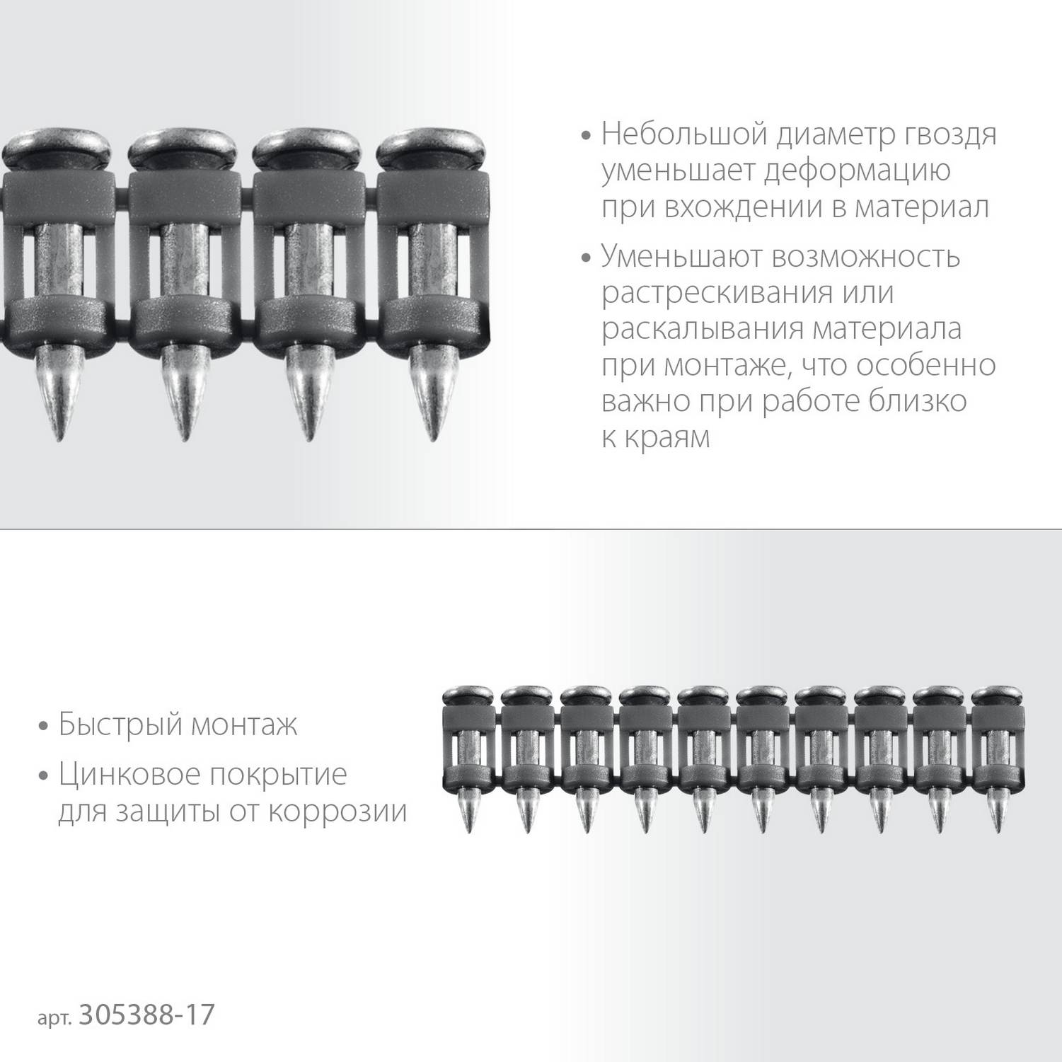 ЗУБР  CN 17 х 2.7 мм, гвозди по бетону оцинкованные, 1000 шт {305388-17}