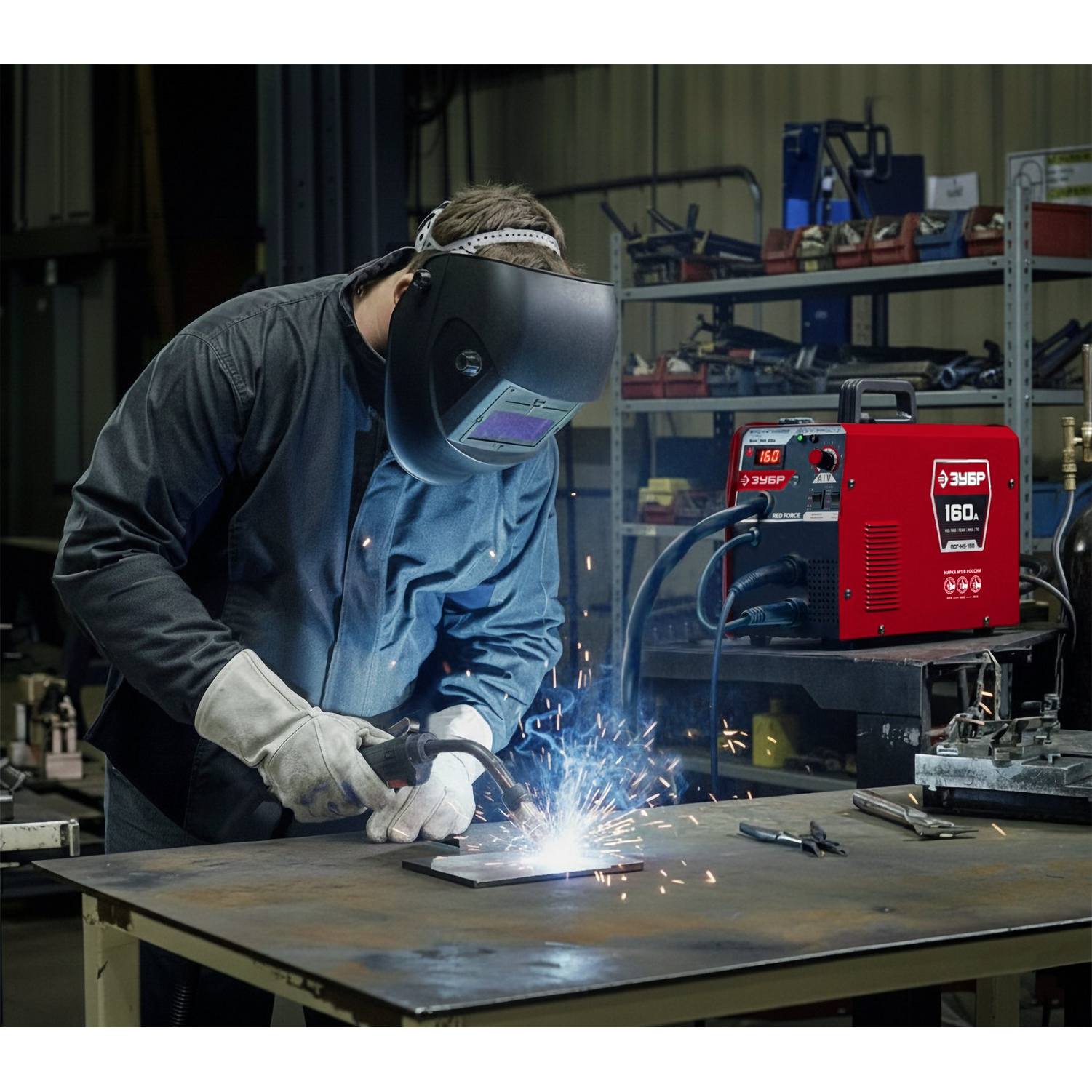 ЗУБР  RED FORCE, MIG / MAG, FCAW, MMA, TIG, 160 А, полуавтомат сварочный, с газом / без газа, горелка ПСГ-180 {ПСГ-М5-160}