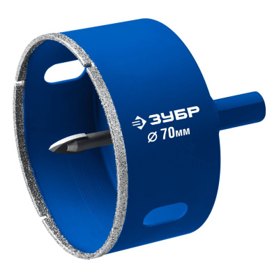 ЗУБР  АГК d 70 мм (центр. сверло, трехгр. хвост, Р60), Алмазная коронка, Профессионал  {29850-70}