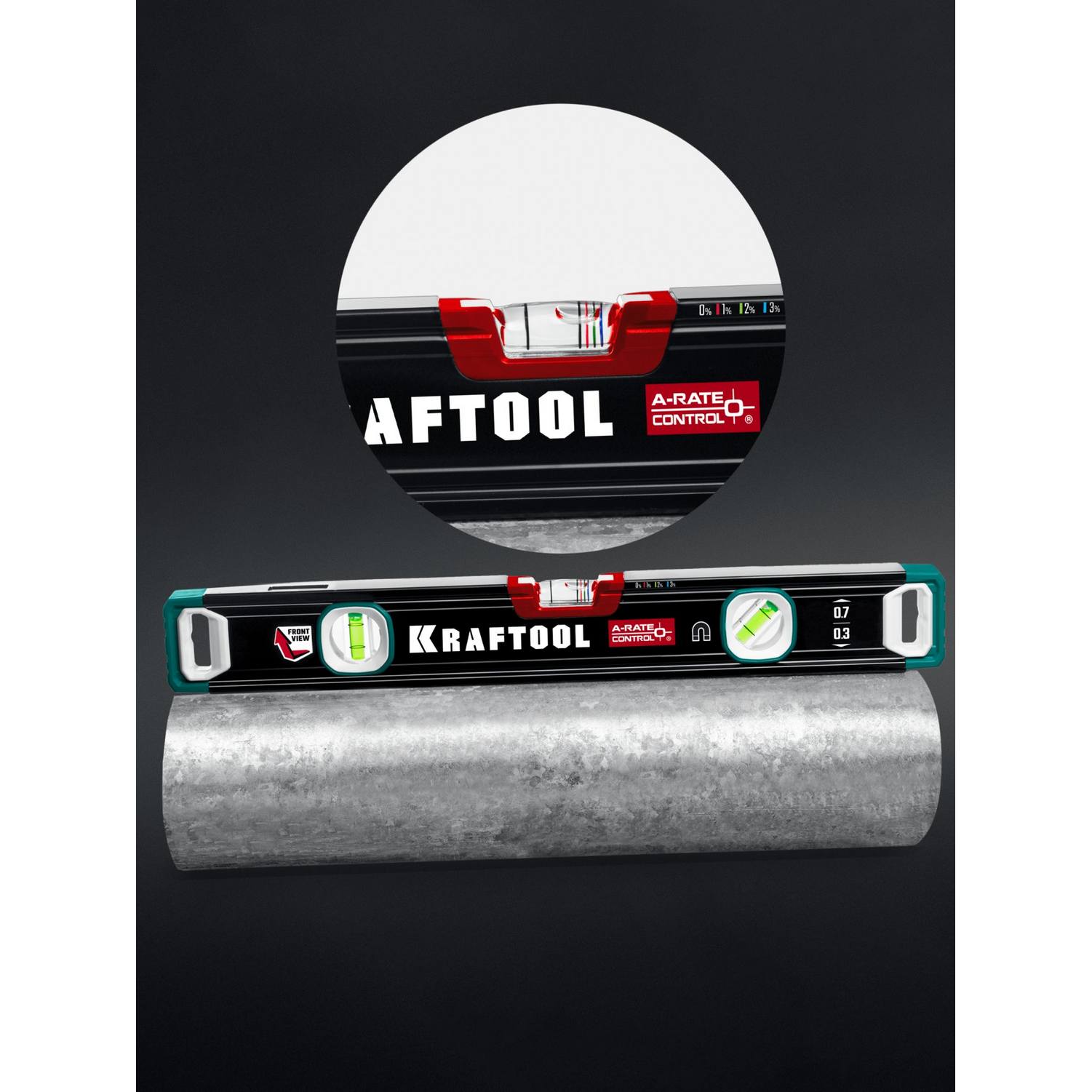 KRAFTOOL  A-RATE CONTROL, 400 мм, точность 0.3 мм/м, с зеркальным глазком, сверхпрочный магнитный уровень {34988-40}
