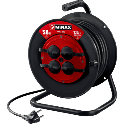Силовой удлинитель на катушке  MIRAX ПВС 3х2.5 50м 3500Вт IP44 {55051-50}