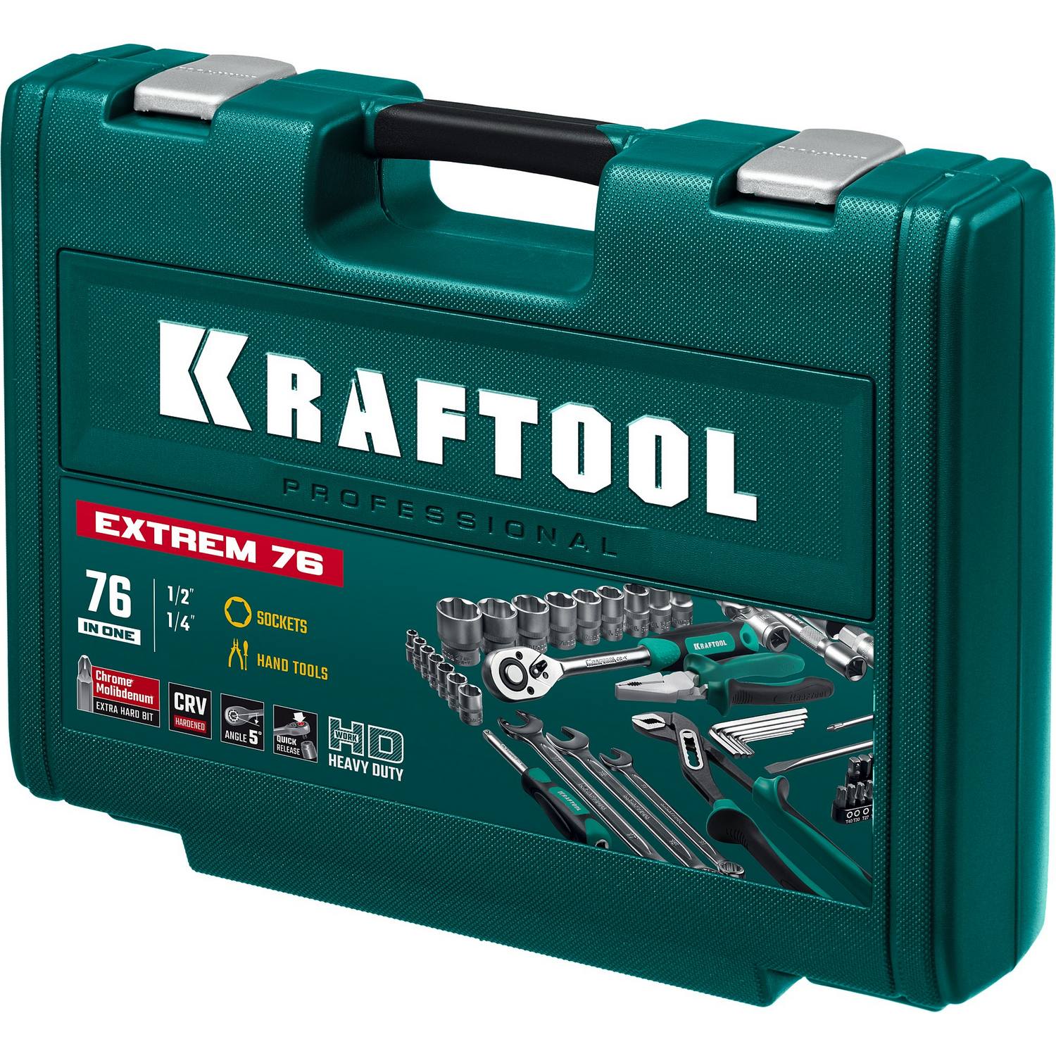 KRAFTOOL  EXTREM-76, 76 предм., (1/2"+3/8"+1/4"), универсальный набор инструмента  {27889-H76}