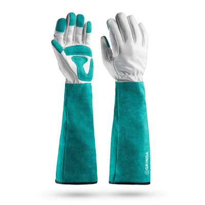 GRINDA  ROSE, M (8), кожаные садовые перчатки для колючих кустарников с увеличенной крагой, усиленная ладонь и кончики пальцев, PRO Line {11304-M}