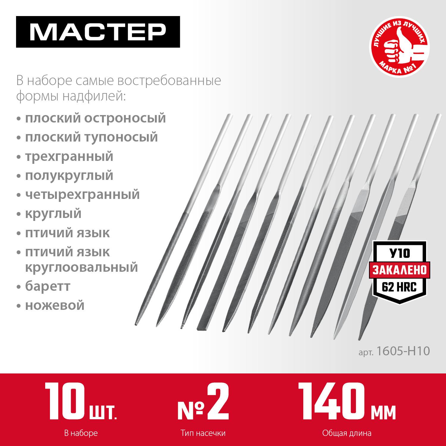 ЗУБР  10 шт, 140 мм, набор надфилей в чехле  {1605-H10}