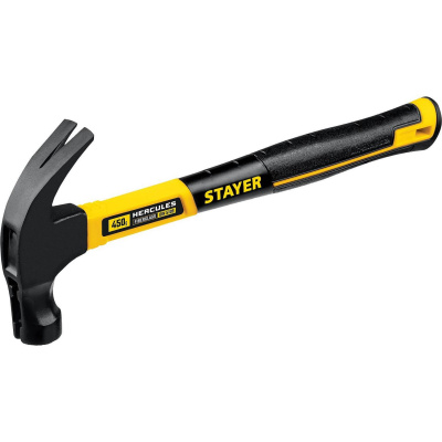 STAYER  Hercules-M, 450 г, молоток-гвоздодёр столярный с фиберглассовой рукояткой, Professional (2027-450)
