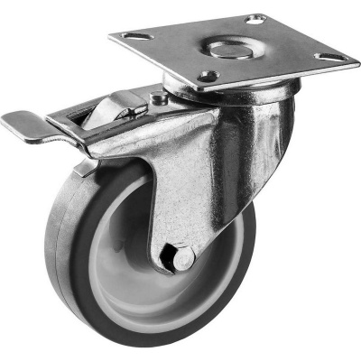 ЗУБР  d 75 мм, г/п 60 кг, резина/полипропилен, термопластичное поворотное колесо c тормозом, Профессионал (30946-75-B)