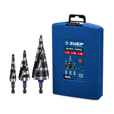 ЗУБР BLACK FORCE 3 шт., 4-32мм, винтовая проточка, набор ступенчатых сверл, ПРОФЕССИОНАЛ {29671-4-32-H3}