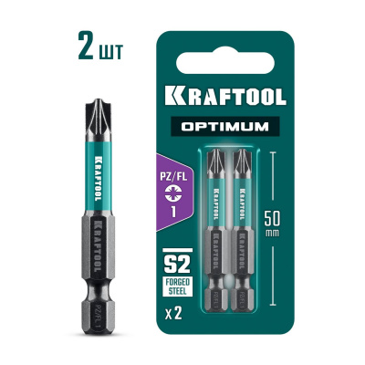 KRAFTOOL  OPTIMUM PZ/FL 1, 50 мм, 2 шт, биты {261241-1-50-2}