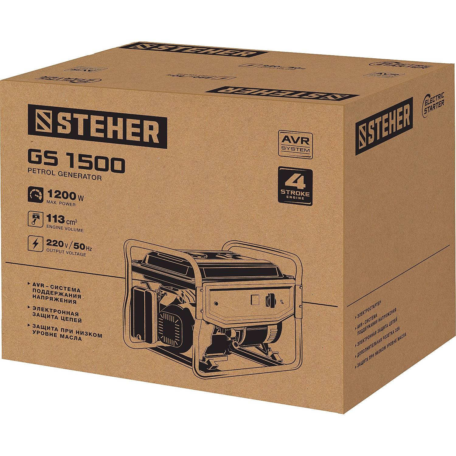 GS-1500 бензиновый генератор, 1200 Вт, STEHER {GS-1500}