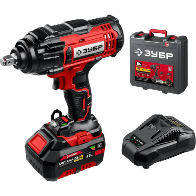 ЗУБР 18В, 1 АКБ (4Ач), в кейсе, гайковерт ударный. ГУЛ-410-41 {ГУЛ-410-41}