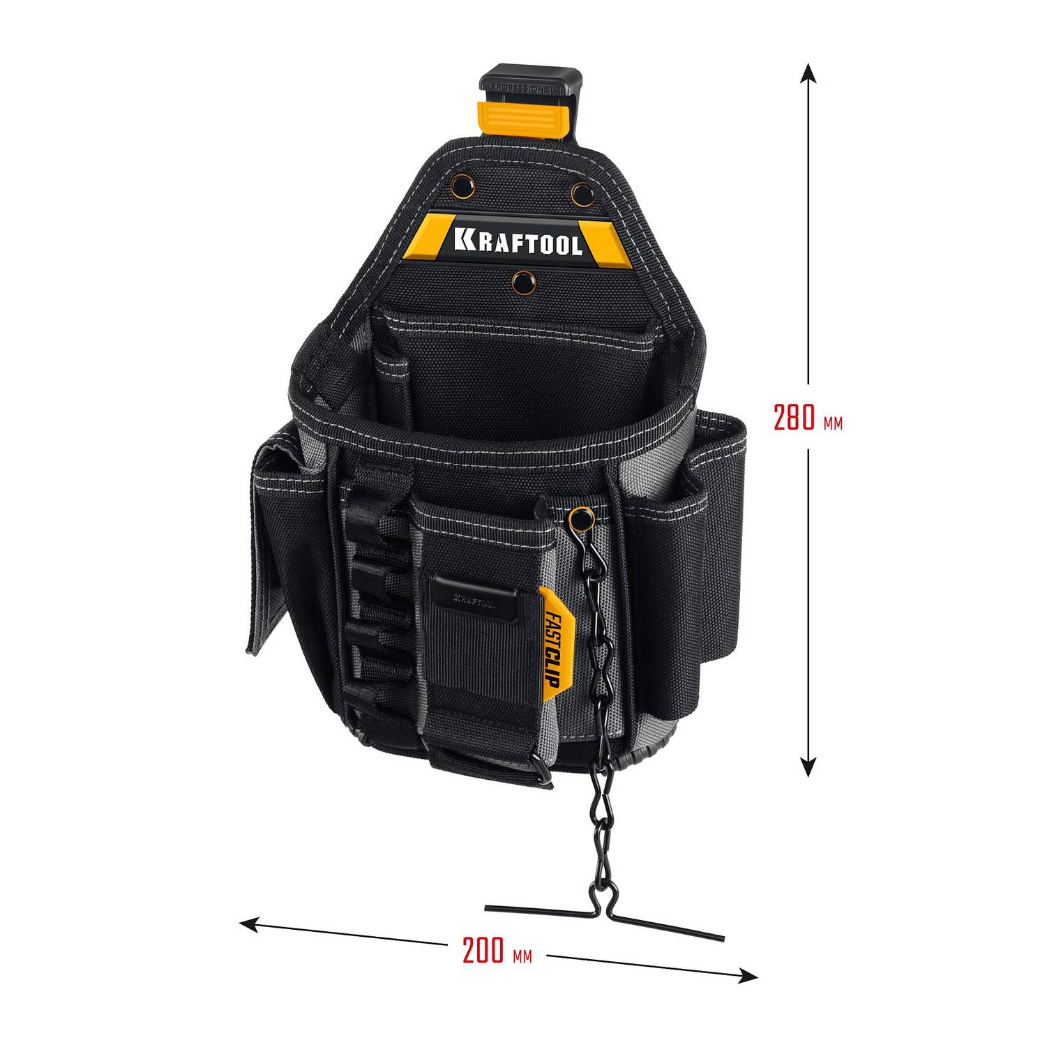 KRAFTOOL  KP-13E с быстросъёмным креплением FastClip, 13 карманов и петель, 280 х 200 мм, поясная сумка {38772}
