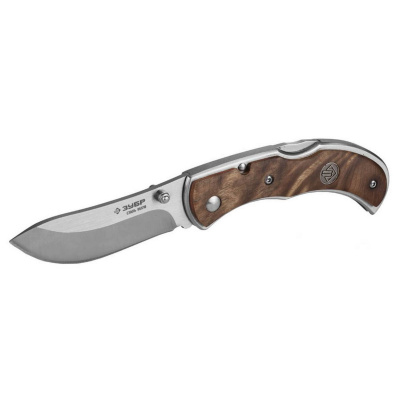 Нож ЗУБР "ПРЕМИУМ" СКИФ складной, эргономичная рукоятка с деревянными накладками,180мм/лезвие 75мм {47712}