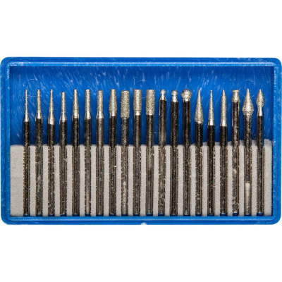 ЗУБР  20 шт, хвостовик d 3 мм, Р 150 - 180, набор алмазных мини-насадок для гравера, Профессионал (33383-H20)