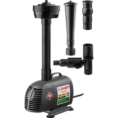 Насос фонтанный, ЗУБР ЗНФЧ-50-3.4, для чистой воды, напор 3,4 м, насадки: колокольчик, гейзер, каскад, 85 Вт, 50 л/мин