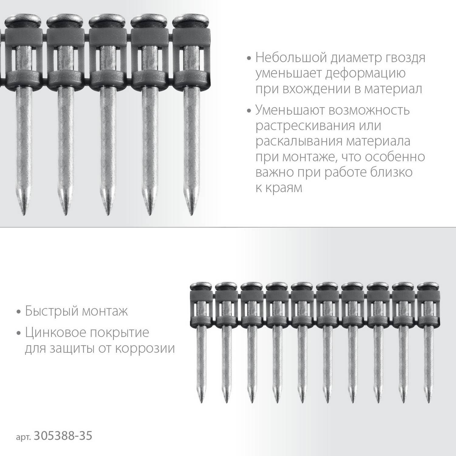 ЗУБР  CN 35 х 2.7 мм, гвозди по бетону оцинкованные, 1000 шт {305388-35}