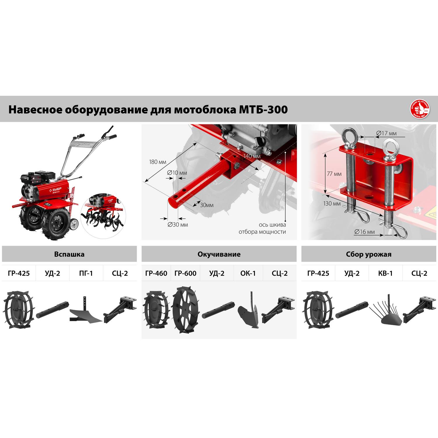 ЗУБР МТБ-300 мотоблок бензиновый 212 см3 {МТБ-300}