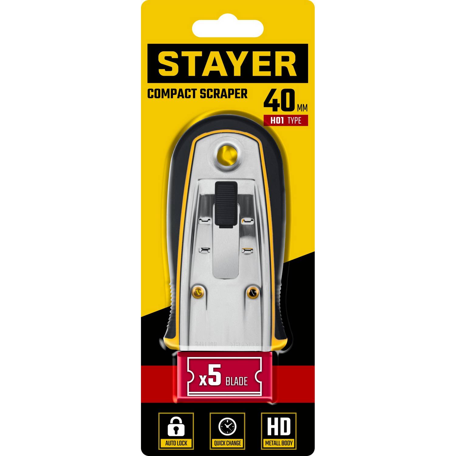 STAYER  40 мм, 5 доп. лезвий, скребок с выдвижным лезвием  {08537}