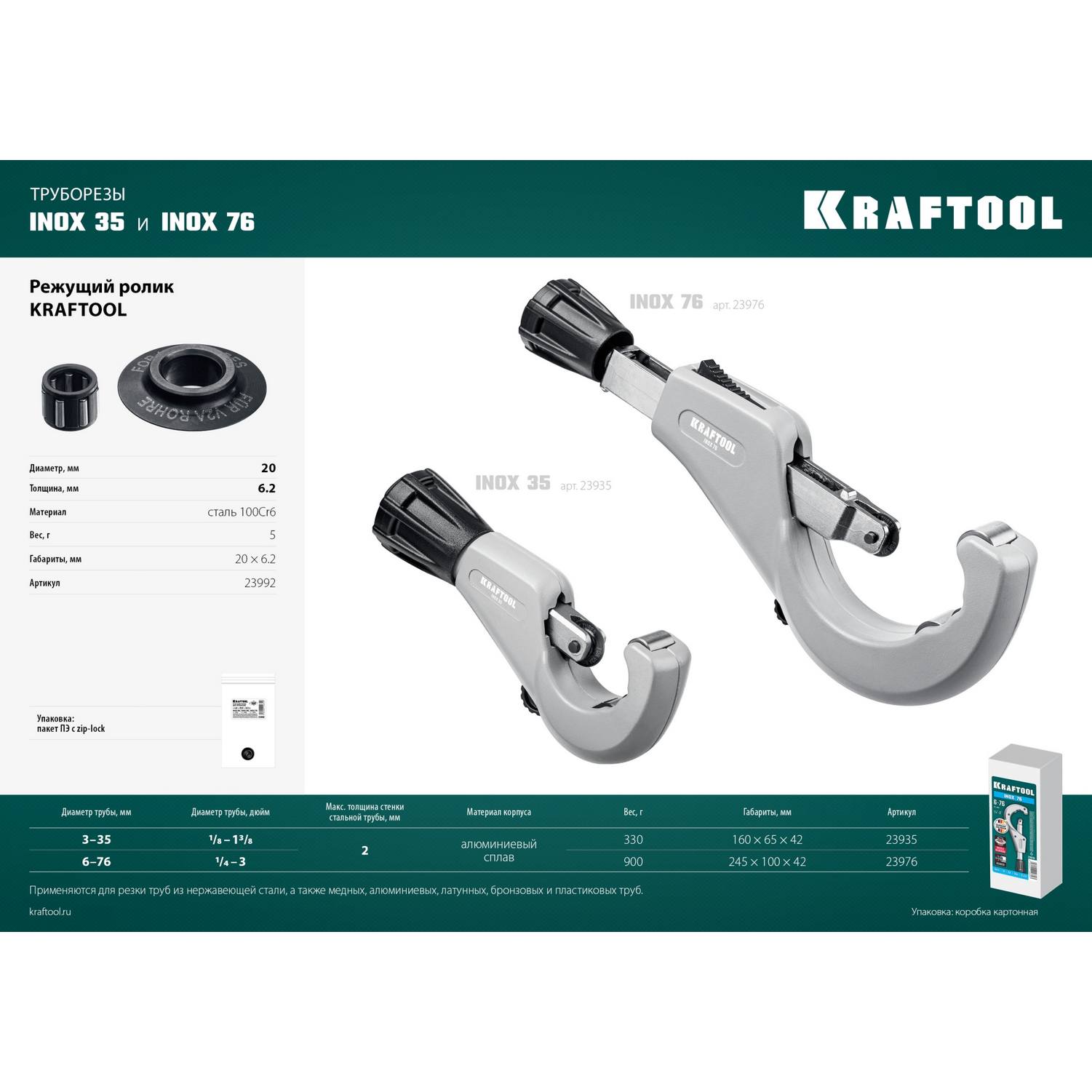 KRAFTOOL  режущий ролик для трубореза INOX-30, INOX-35 и INOX-76 (арт. 23932, 23935, 23976) {23992}