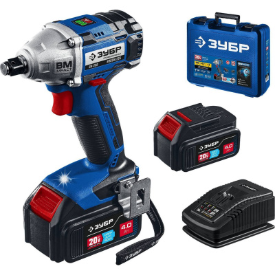 ЗУБР 20В бесщеточный гайковерт, 2 АКБ (4Ач), в кейсе, Профессионал. GB-250-42 {GB-250-42}