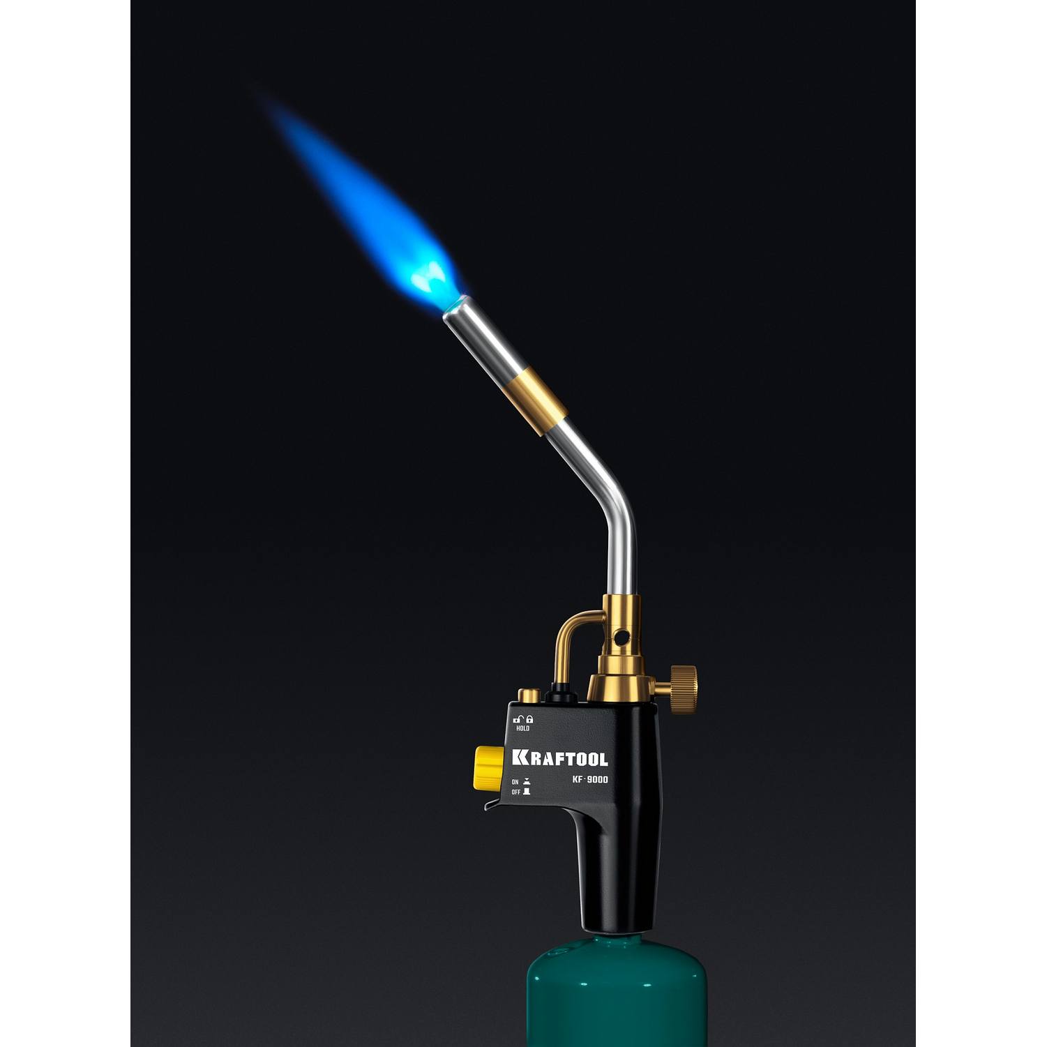 KRAFTOOL  KF-9000, с пьезоподжигом на баллон  турбо нагрев + 30% 2000°C, Газовая горелка Blue Fire {55510}