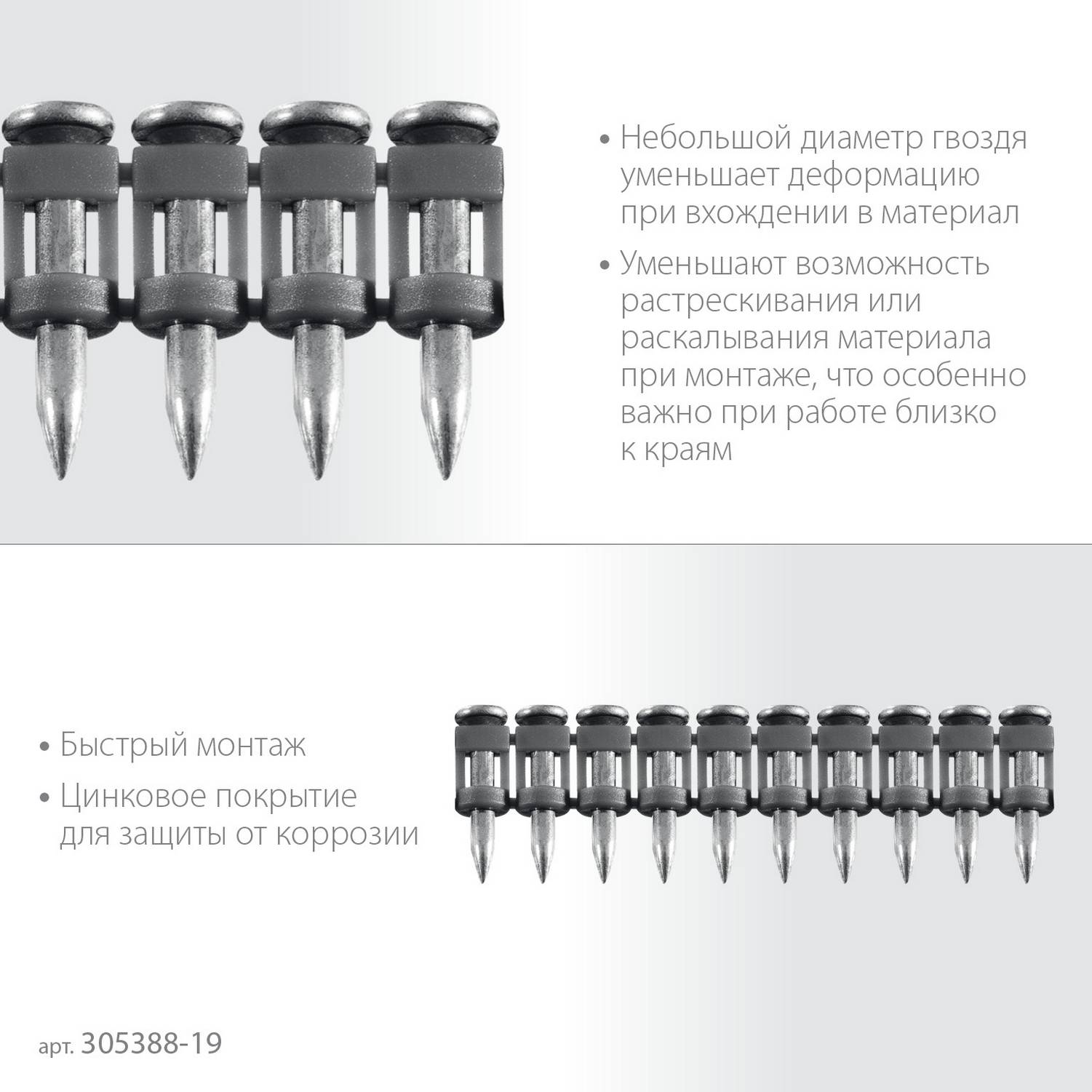 ЗУБР  CN 19 х 2.7 мм, гвозди по бетону оцинкованные, 1000 шт {305388-19}