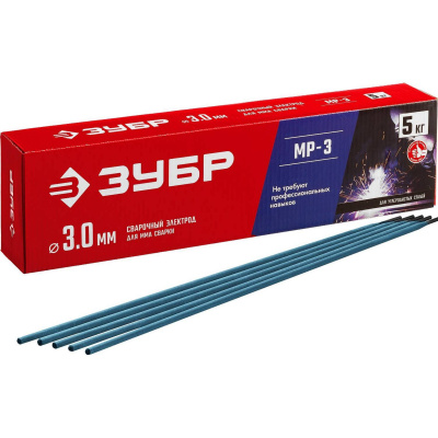 ЗУБР электрод сварочный МР-3 с рутиловым покрытием, для ММА сварки, d 3.0 х 350 мм, 5 кг в коробке. {40015-3.0}