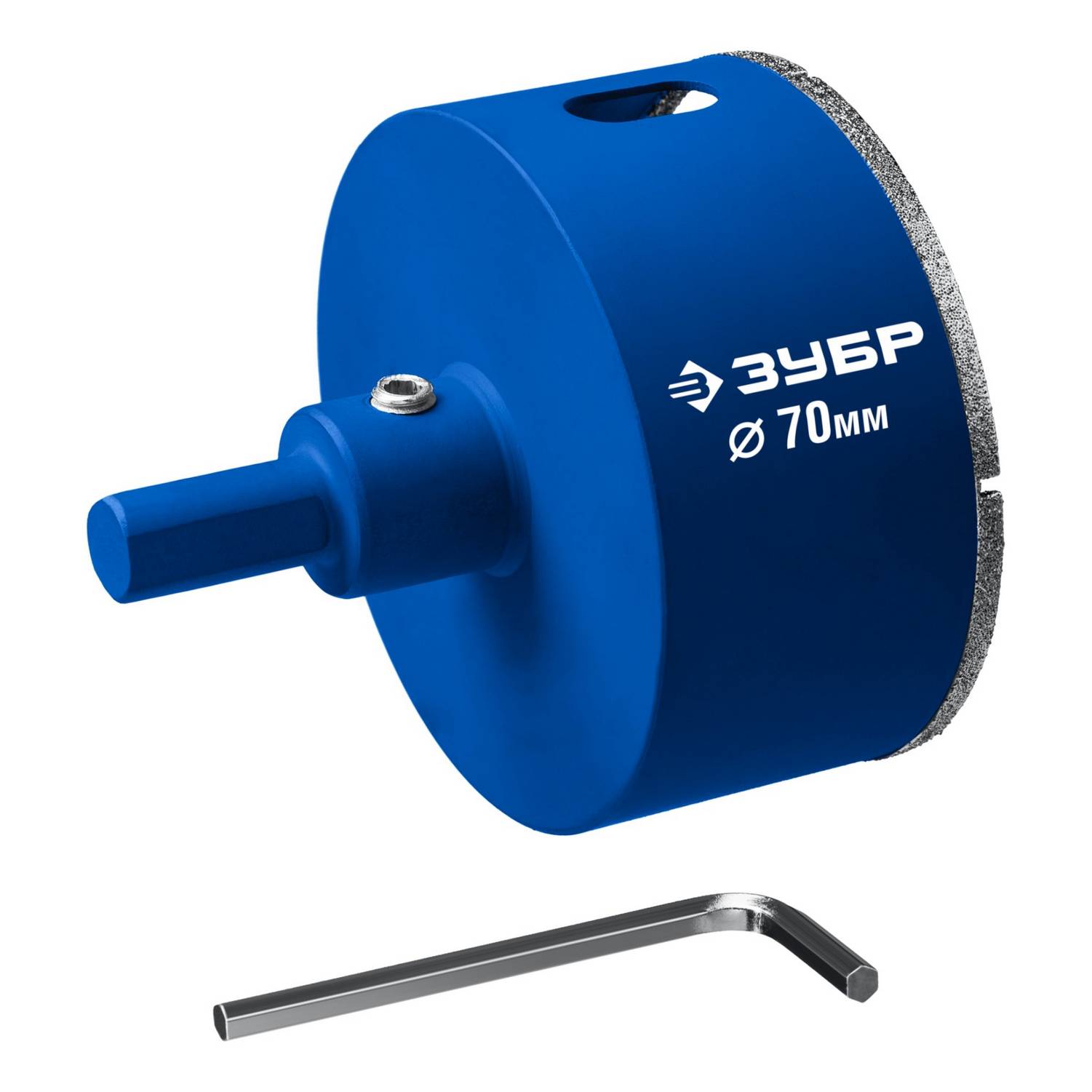 ЗУБР  АГК d 70 мм (центр. сверло, трехгр. хвост, Р60), Алмазная коронка, Профессионал  {29850-70}