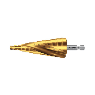 URAGAN 6-30мм, 13 ступеней, винтовая спираль, сверло ступенчатое {29658-6-30-13}