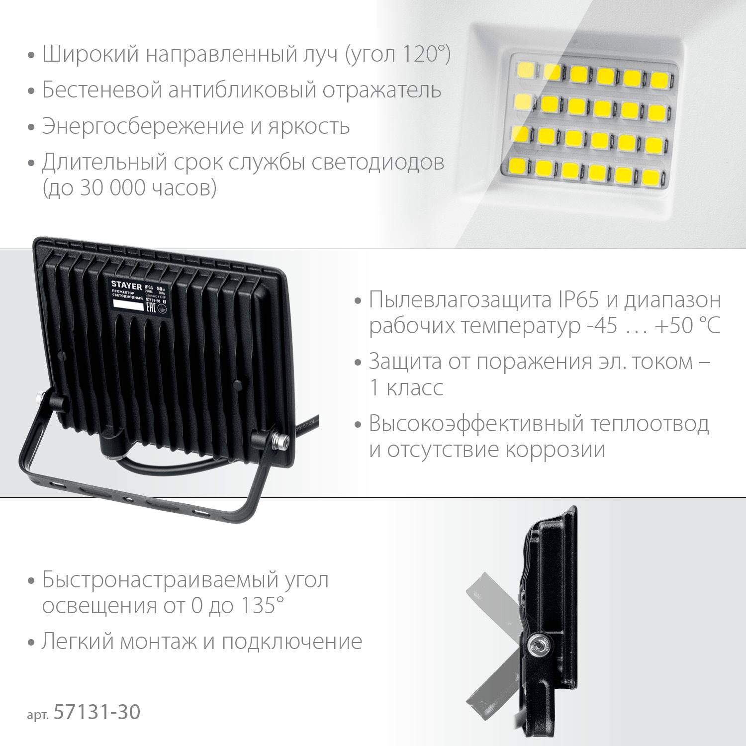 STAYER   30Вт Светодиодный прожектор LED-MAX,  {57131-30_z03}