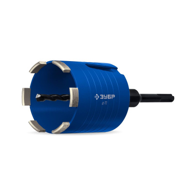 ЗУБР  АСК d 72 мм (М16; рабочая глубина 75 мм, лазерная сварка), алмазная сегментная коронка для подрозетников, Профессионал {29875-72}