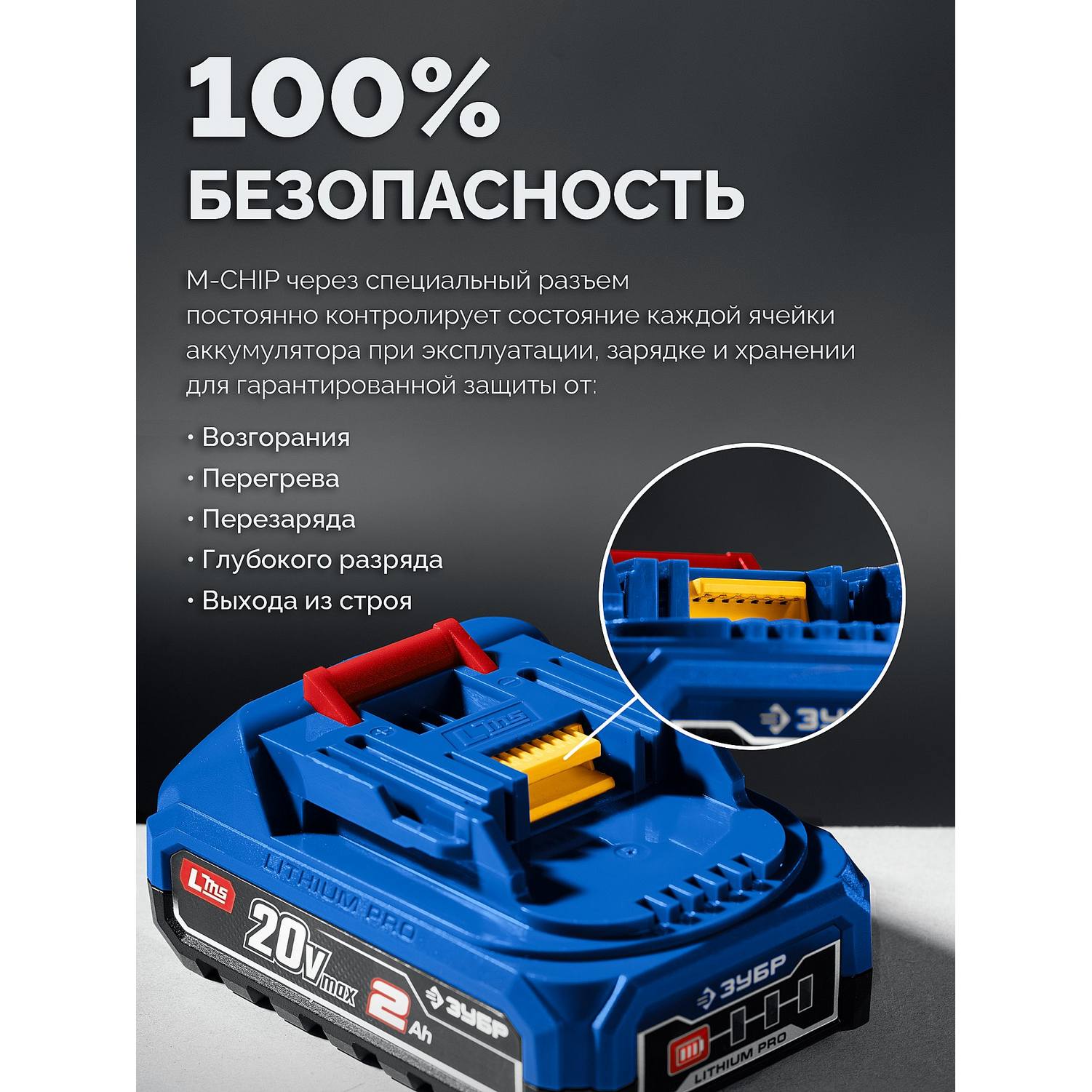 ЗУБР  Power PRO, 20 В, 2.0 А·ч, аккумулятор LMS, ПРОФЕССИОНАЛ {BP-P-20-2}