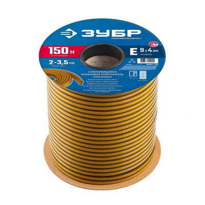 ЗУБР  150 м, E-профиль, размер 9 х 4 мм, коричневый, самоклеящийся резиновый уплотнитель, Профессионал (40931-150)