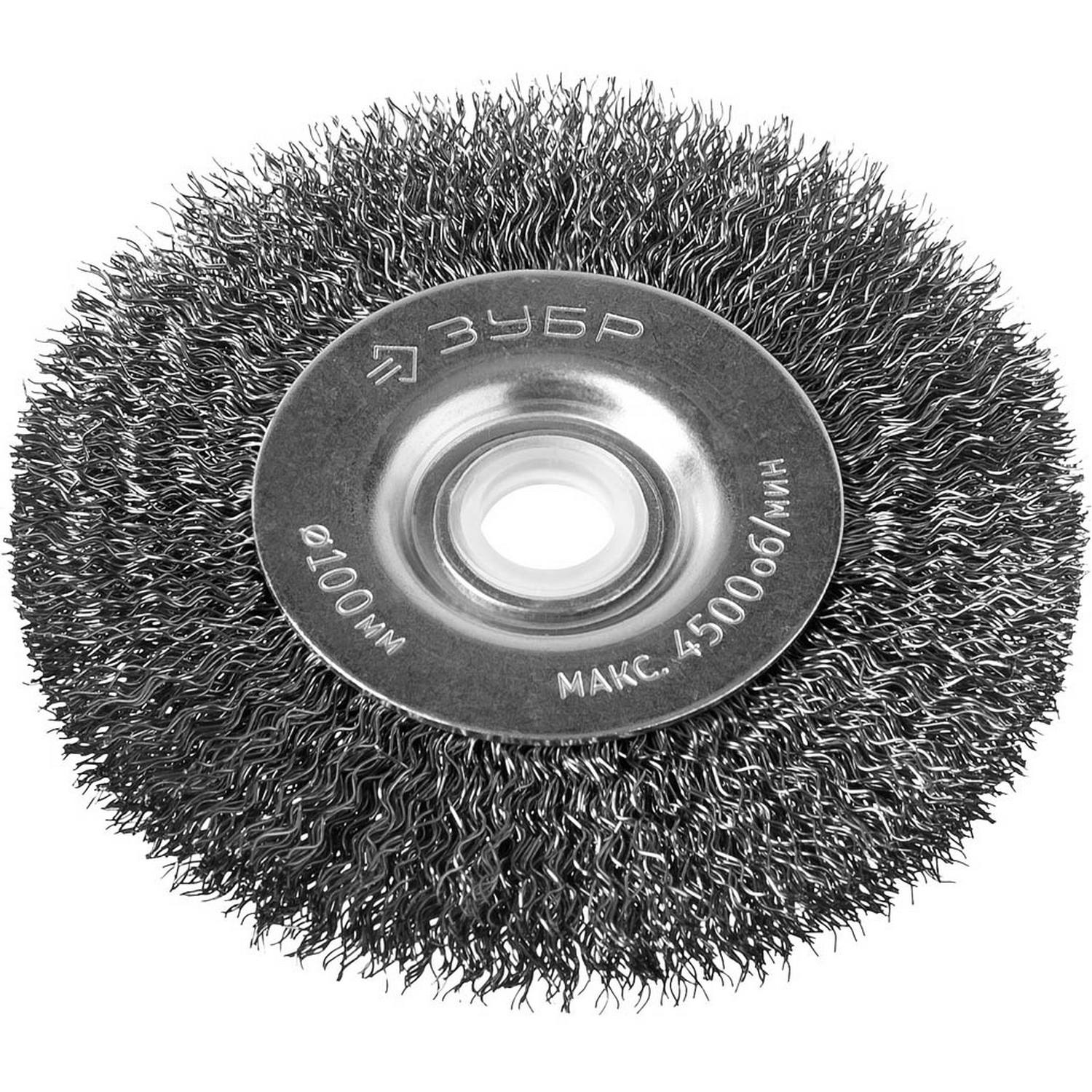 ЗУБР "Профессионал". Щетка дисковая для точильно-шлифовального станка, витая стальная проволока 0,3мм, 100х12,7мм