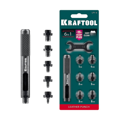 KRAFTOOL LPI-6 с набором насадок 1-6 мм, ударный пробойник для кожи {22951}