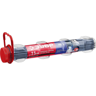 ЗУБР электрод сварочный МР-3 с рутиловым покрытием, для ММА сварки, d 2,5 х 350 мм, 1,5 кг в ПВХ туб {40011-2.5}