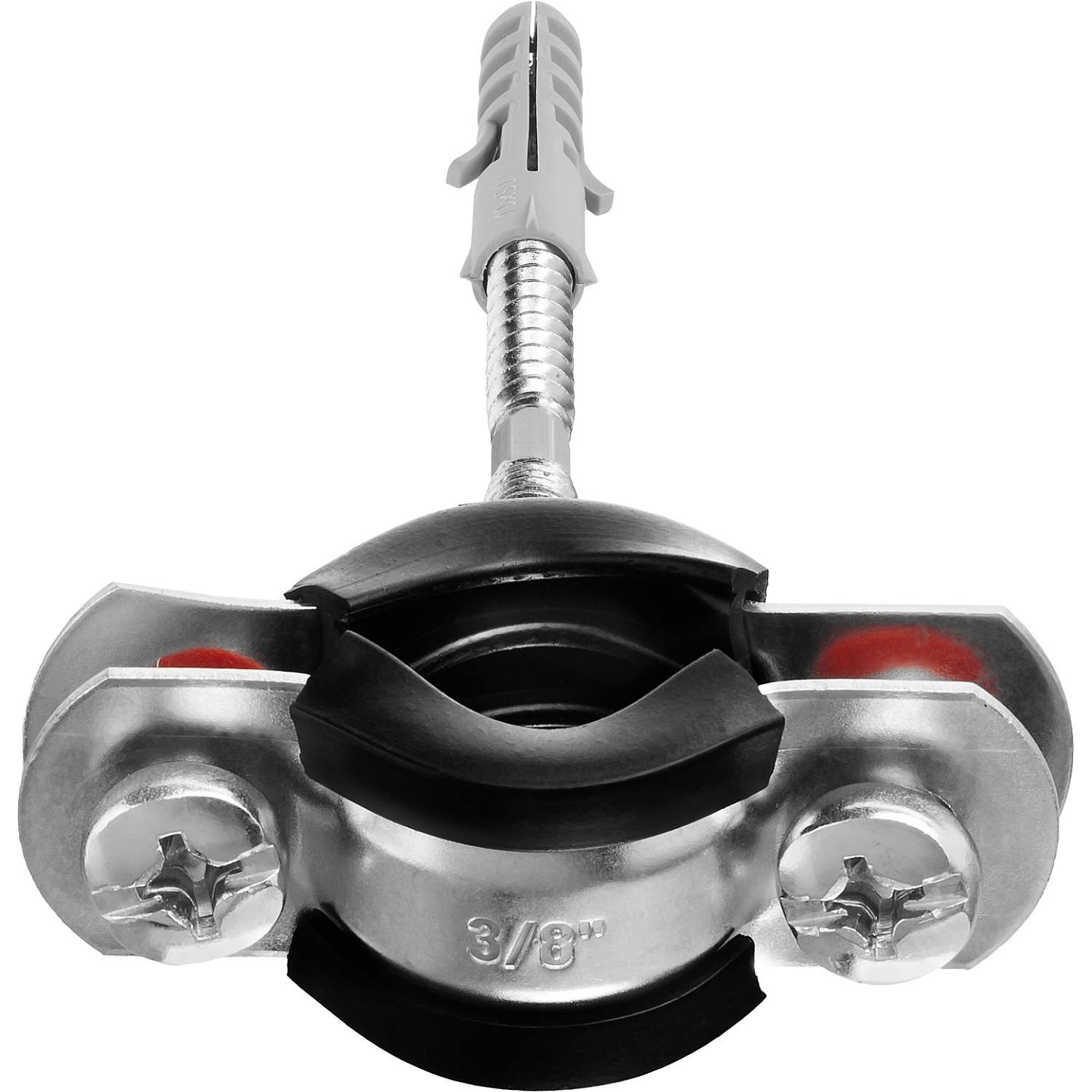 Хомут трубный с гайкой, оцинкованный, в комплекте с сантехнической шпилькой и дюбелем, 3/8", 1шт, ЗУБР