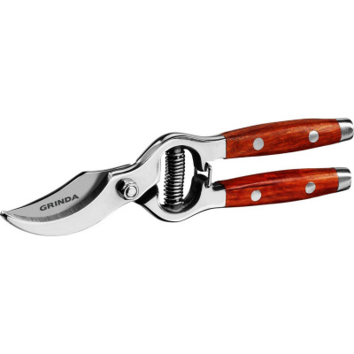 GRINDA  P-15, 210 мм, нержавеющая сталь, с деревянными рукоятками, цельнокованый плоскостной секатор, PROLine (423415)
