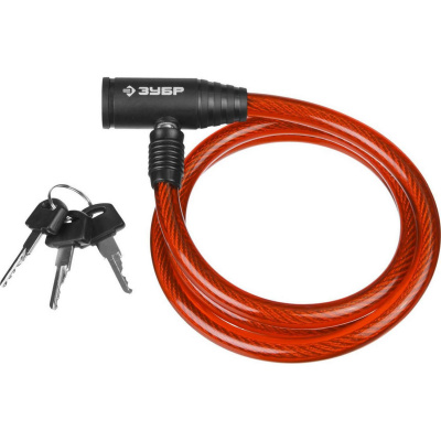 Замок ЗУБР "Мастер", тросовый, 3 ключа в комплекте, длина троса 650мм, d 10мм {37263-65}