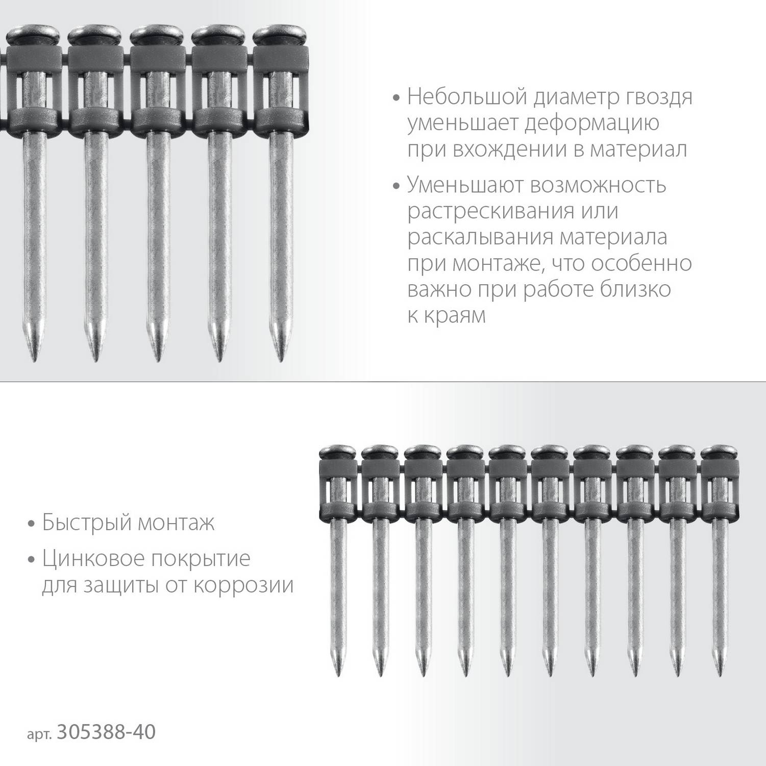 ЗУБР  CN 40 х 2.7 мм, гвозди по бетону оцинкованные, 1000 шт {305388-40}