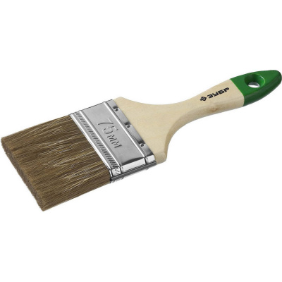 ЗУБР  Лазурь 75 мм, 3" светлая смешанная щетина, деревянная ручка, Плоская кисть, МАСТЕР (4-01009-075)