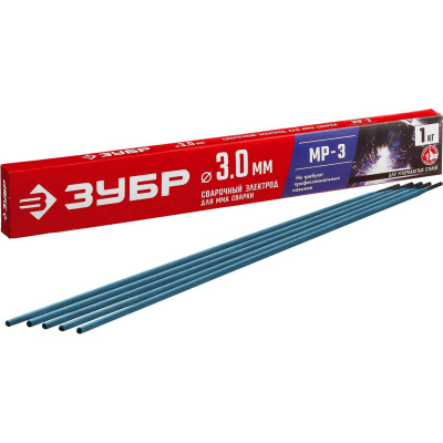 ЗУБР электрод сварочный МР-3 с рутиловым покрытием, для ММА сварки, d 3.0 х 350 мм, 1 кг в коробке. {40011-3.0}