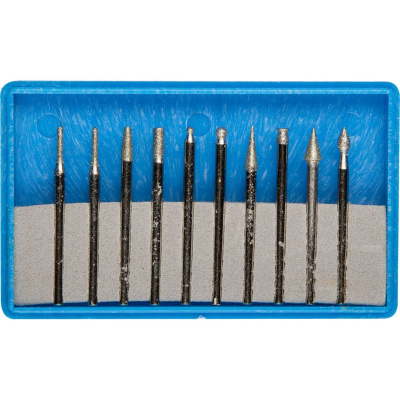 ЗУБР  10 шт, хвостовик d 3 мм, Р 150 - 180, набор алмазных мини-насадок для гравера, Профессионал (33383-H10)