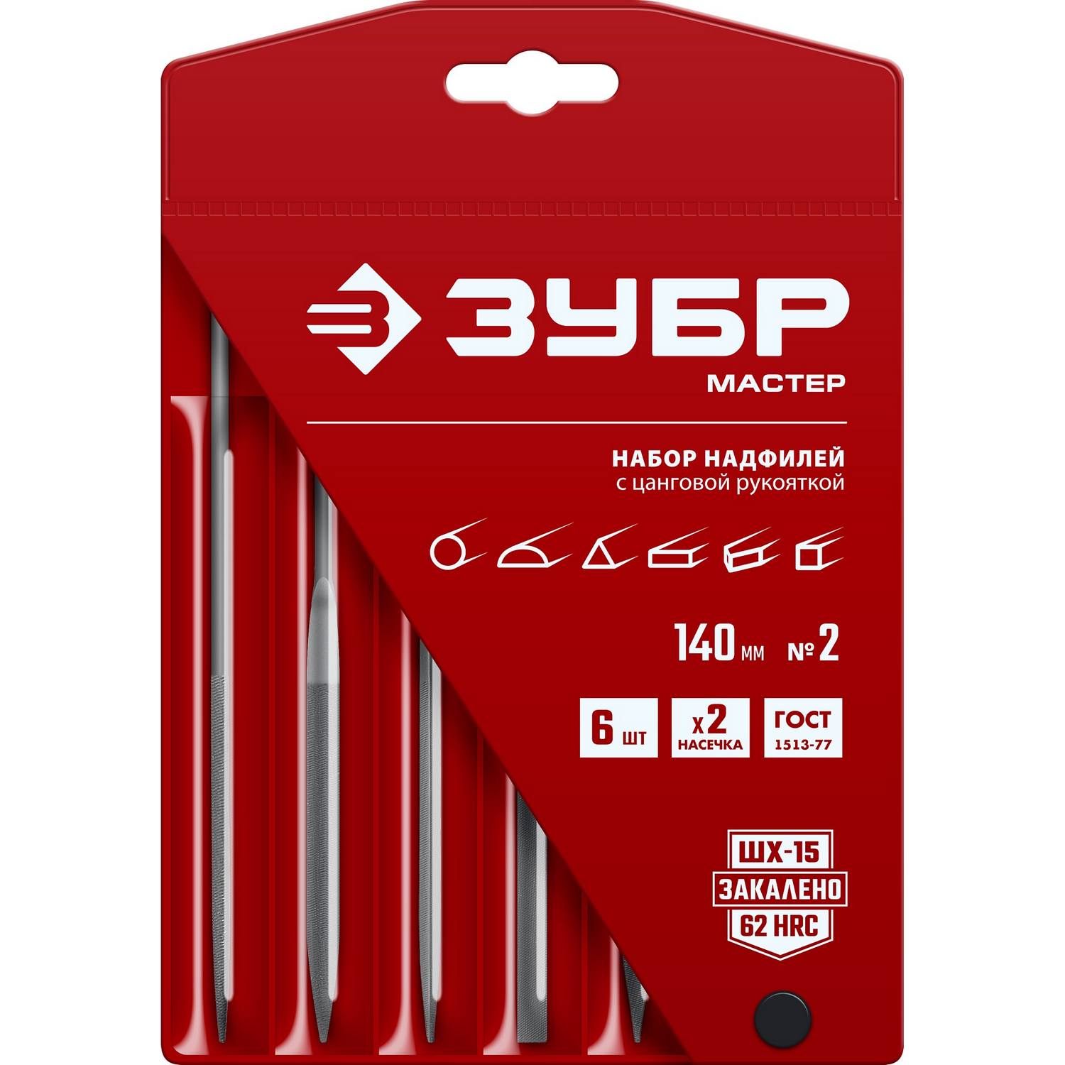 ЗУБР Мастер набор надфилей 6 шт 140 мм, в чехле, цанговая ручка {16053-H6}