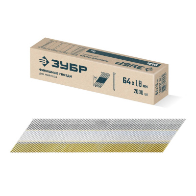 ЗУБР  DA34 64 х 1.8 мм, финишные гвозди, калибр 15GA, 2000 шт {305397-64}